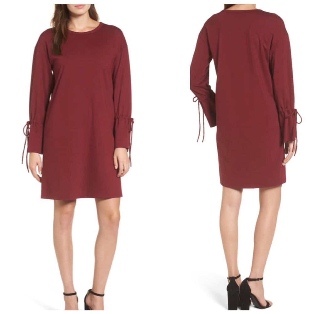 Halogen Red Tie Cuff Stretch Knit Shift Dress XS